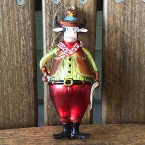 Vintage Kurt Adler Bull with Lasso Mercury Glass Ornament